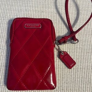 Coach Red quilted patent leather wristlet